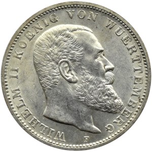 Niemcy, Wirtembergia, Wilhelm II, 3 marki 1914 F, Stuttgart, UNC