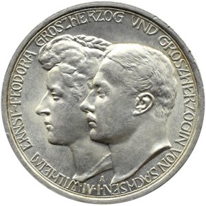 Niemcy, Saksonia, 3 marki 1910 A, Berlin, Wilhelm Ernest i Fedora, UNC-