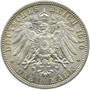 Niemcy, Saksonia, 3 marki 1910 A, Berlin, Wilhelm Ernest i Fedora, UNC-