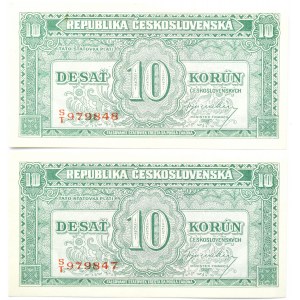 Tschechoslowakei, 2 X 10 Kronen 1945, ST-Serie, London, UNC