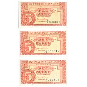 Tschechoslowakei, Los 5 Kronen 1945, verschiedene Serien, London, UNC