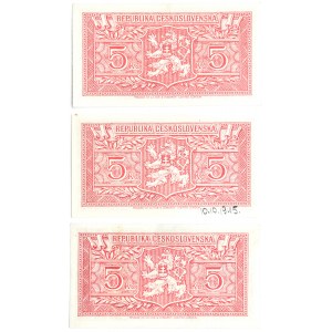 Czechosłowacja, lot 5 koron 1945, różne serie, Londyn, UNC