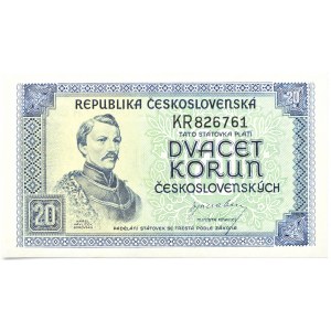Tschechoslowakei, 20 Kronen 1945, keine Serie, London, UNC