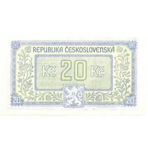 Tschechoslowakei, 20 Kronen 1945, keine Serie, London, UNC