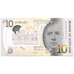 Szkocja, 10 funtów 2016, polimer, seria BB, UNC