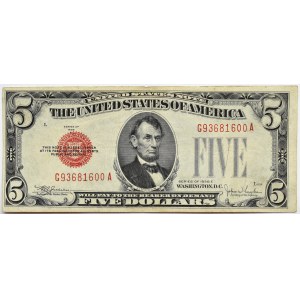 USA, 5 dolarów 1928, seria G, czerwona pieczęć