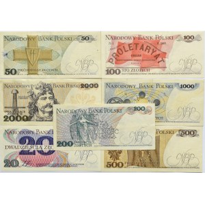 Polska, PRL, lot 7 banknotów 20-2000 złotych, Warszawa, same jednoliterowe serie