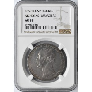 Rosja, Aleksander II, 1 rubel pomnikowy 1859, Petersburg, NGC AU55