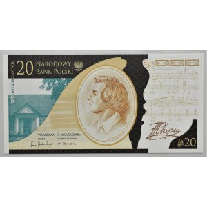 Polska, Fryderyk Chopin, 20 złotych 2009, Warszawa, UNC