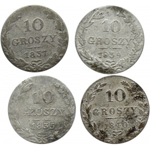 Mikołaj I, lot 10 groszy 1835-1840 MW, 4 sztuki, Warszawa