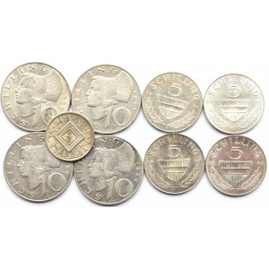 Austria, lot dziewięciu srebrnych monet, 1925-1969, Wiedeń