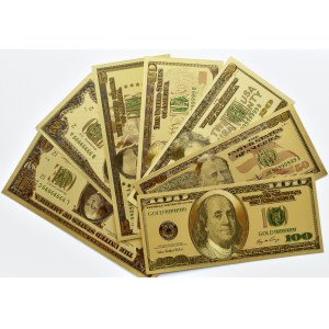 USA - banknoty pozłacane, wszystkie nominały od 1-100 dolarów
