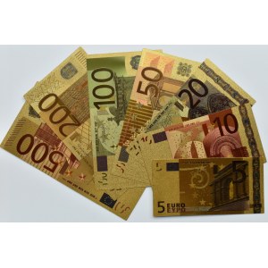 Unia Europejska - banknoty pozłacane, wszystkie nominały od 5-500 euro, UNC