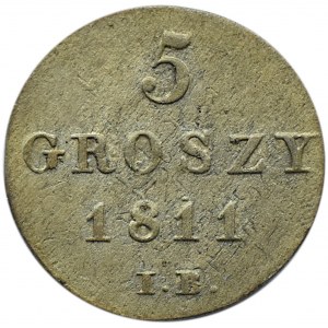 Księstwo Warszawskie, 5 groszy 1811 I.B., Warszawa, przebitka