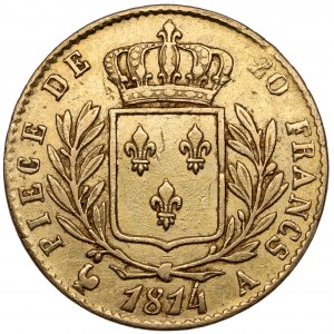France, Louis XVIII, 20 francs 1814-A Paris