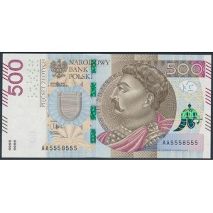 500 zł 2016 - AA 5558555 - numer radarowy