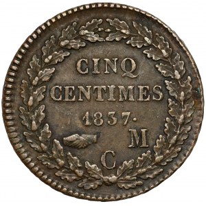 Monaco, Honoré V, 5 centimes 1837 MC