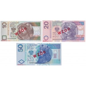 10, 20 i 50 złotych 1994 - WZÓR - AA 0000000 - Nr 1824 - zestaw (3szt)