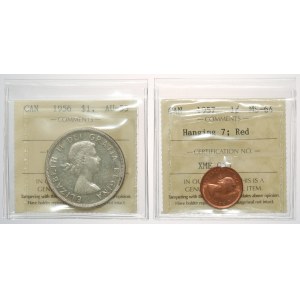 Canada, Elizabeth II, Dollar 1956 and Cent 1957, lot (2pcs)