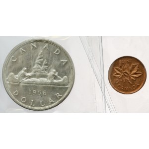 Canada, Elizabeth II, Dollar 1956 and Cent 1957, lot (2pcs)
