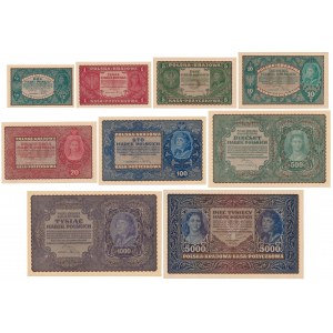 Komplet nominałowy 1/2 - 5.000 mkp 1919-1920 - PIĘKNE stany (9szt)