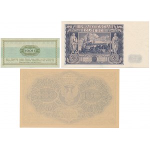 Zestaw 20 zł 1936, PEWEX 1 cent 1969 i Reprint 100 mkp 1919 (3szt)