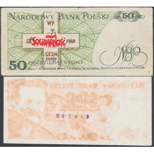 Solidarność, 50 groszy 1982 Jaruzelski i 100 złotych 1984 Wałęsa (2szt)