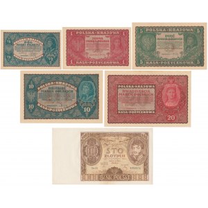 Zestaw banknotów polskich 1919-1934 (6szt)