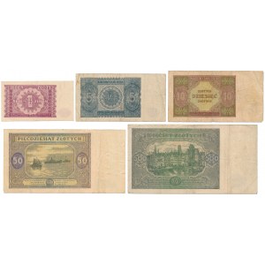 Zestaw banknotów 1 - 500 zł 1946 (5szt)