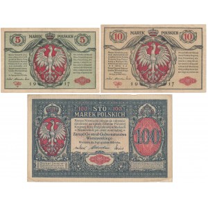 Generał 5, 10 i 100 mkp 1916 (3szt)