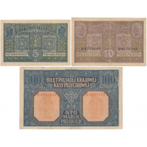 Generał 5, 10 i 100 mkp 1916 (3szt)