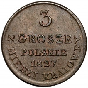 3 grosze polskie 1827 I.B. z MIEDZI... - piękne