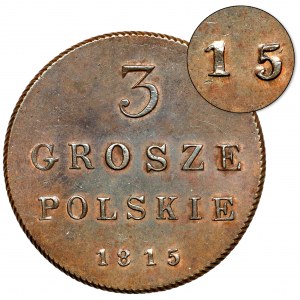 3 grosze polskie 1815 I.B., Warszawa - pierwszy rocznik - RZADKOŚĆ