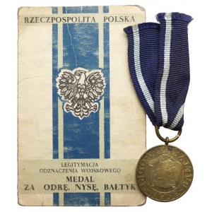 PRL, Medal za Odrę, Nysę i Bałtyk 1946 + legitymacja