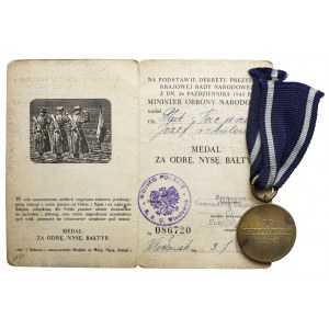 PRL, Medal za Odrę, Nysę i Bałtyk 1946 + legitymacja