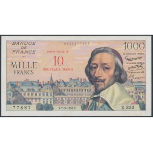 France, 10 Nouveaux Francs on 1.000 Francs 1957