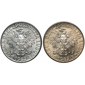 10 złotych 1967 Skłodowska - BIAŁY metal (zły stop) i miedzionikiel - rzadkość