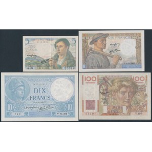 Francja, zestaw banknotów z lat 1939-52 (4szt)