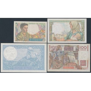 Francja, zestaw banknotów z lat 1939-52 (4szt)