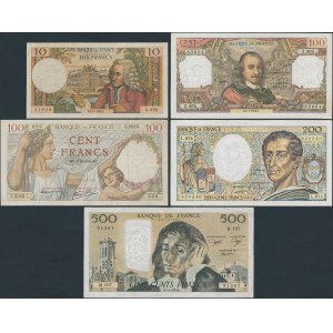 Francja, zestaw banknotów z lat 1939-89 (5szt)