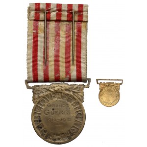 Francja, Medal za Wielką Wojnę 1914-1918 - z miniaturką