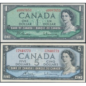 Canada, 1 & 5 Dollars 1954 (2pcs)