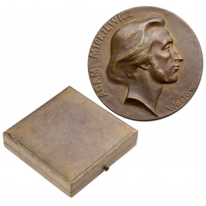 Medal, Adam Mickiewicz 1898 - w pudełku z epoki (kwadratowe)