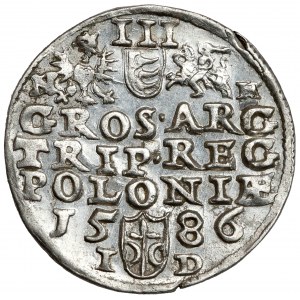 Stefan Batory, Trojak Olkusz 1586 - NH przy herbach - b.ładny