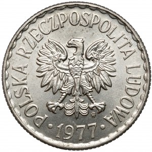 MIEDZIONIKIEL 1 złoty 1977 - na krążku Prusa - b.rzadkie