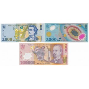 Rumunia, 1.000, 2.000 i 100.000 Lei 1998-2003 (3szt)