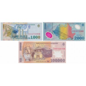 Romania, 1.000, 2.000 i 100.000 Lei 1998-2003 (3pcs)