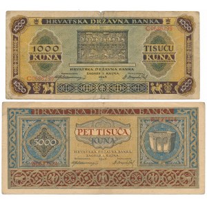 Croatia, 1.000 & 5.000 Kuna 1943 (2pcs)