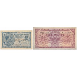 Belgium, 1 Franc 1921 & 5 Francs / 1 Belgas 1943 (1944) (2pcs)