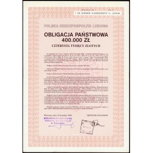 Obligacja Państwowa 400.000 zł 1989